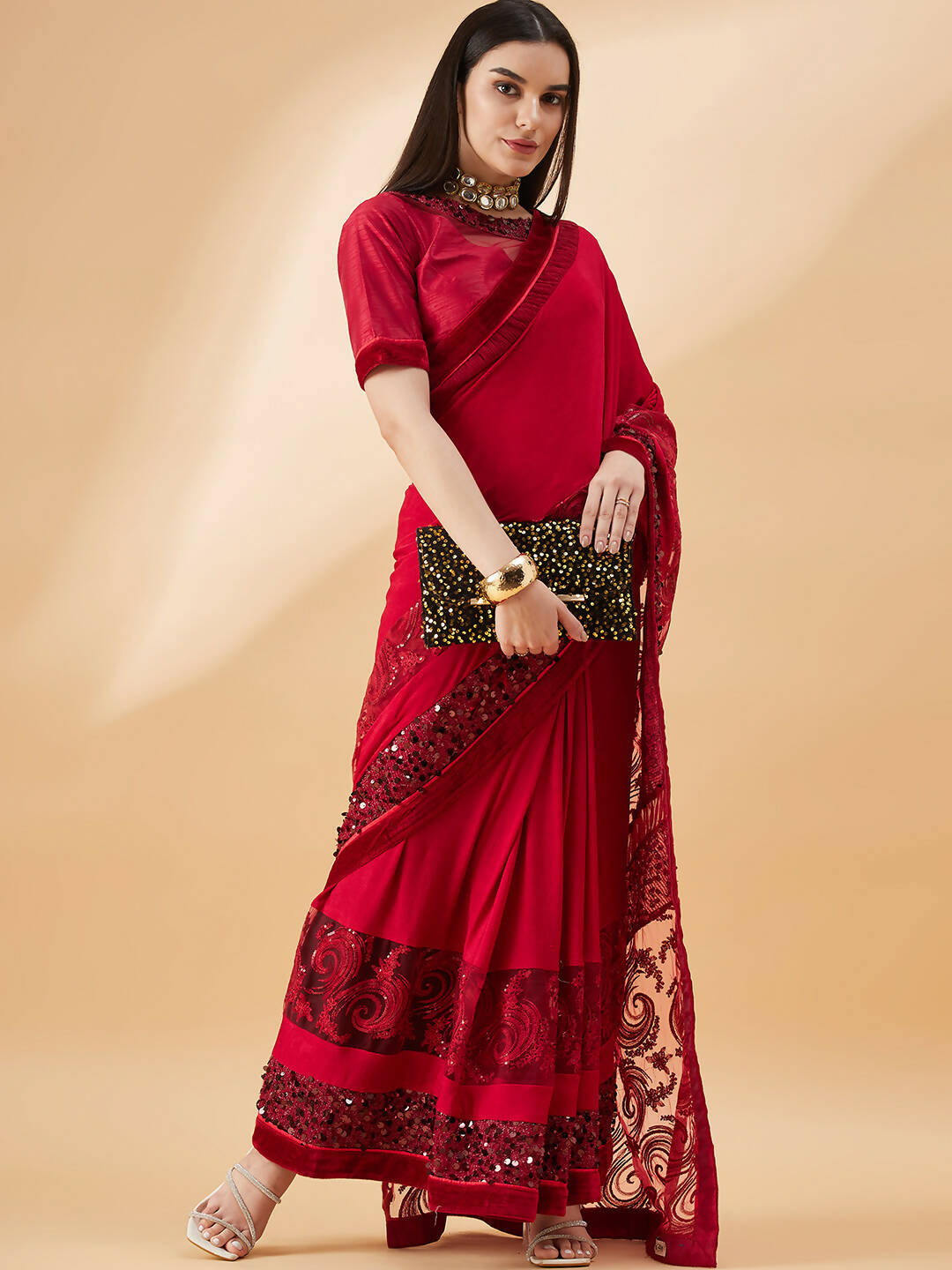 Mauve Lycra Resham And Sequins Embroidery Saree - Norita Hit Design - Swadesiicart