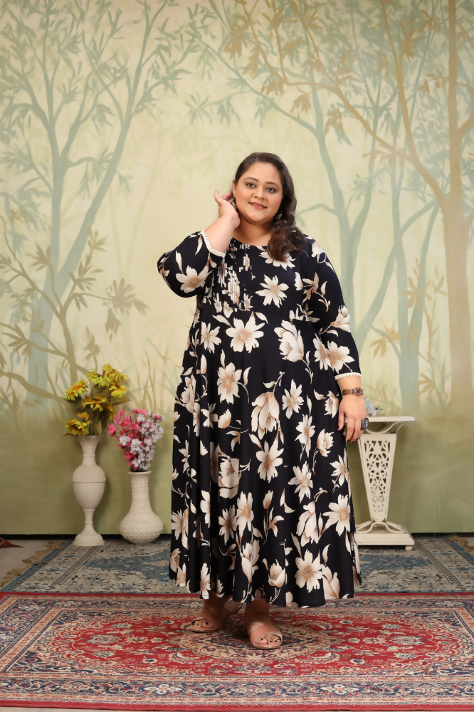 Jyoti Fashion Women's Black Rayon Floral Print with Sequins Designer Anarkali Set | Swadesiicart