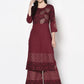 Aniyah Rayon Maroon Color Block Print Flared Slip-On Palazzo (AN-183K)