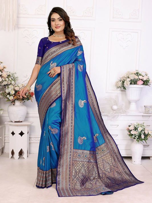 Joban Fashion Banarasi Royal Blue Small Butti Soft Silk Saree | Swadesiicart