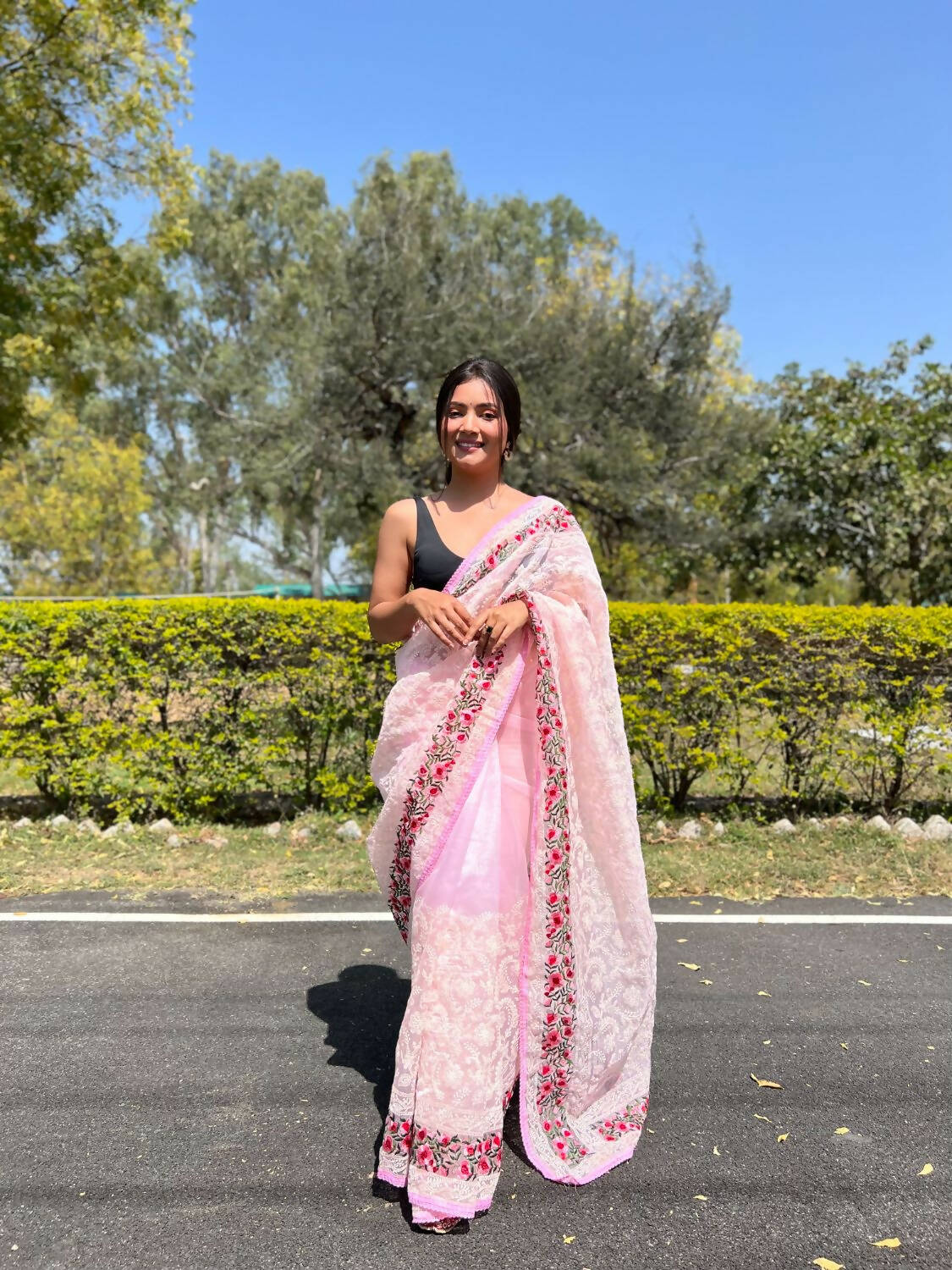 Vamsee Pink Organza Saree - Swadesiicart