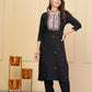 Black Rayon Slub Embroidered Stitched Suit With Dupatta - Tanisha | Swadesiicart