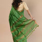 Very Much Indian Handloom Cotton Silk Maheshwari Saree With Sleek Golden Border - Leaf Green | Swadesiicart