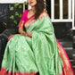 DEIANA'S Beautiful Designer Golden zari Soft Lichi Silk Saree - Pista - Swadesiicart