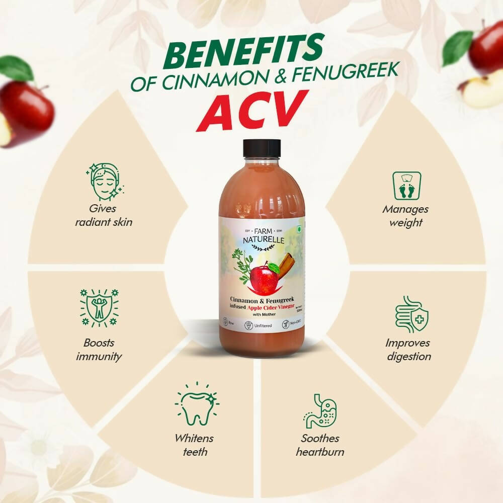 Farm Naturelle Organic Apple Cider Vinegar with Mother and Infused Cinnamon & Fenugreek - Swadesiicart