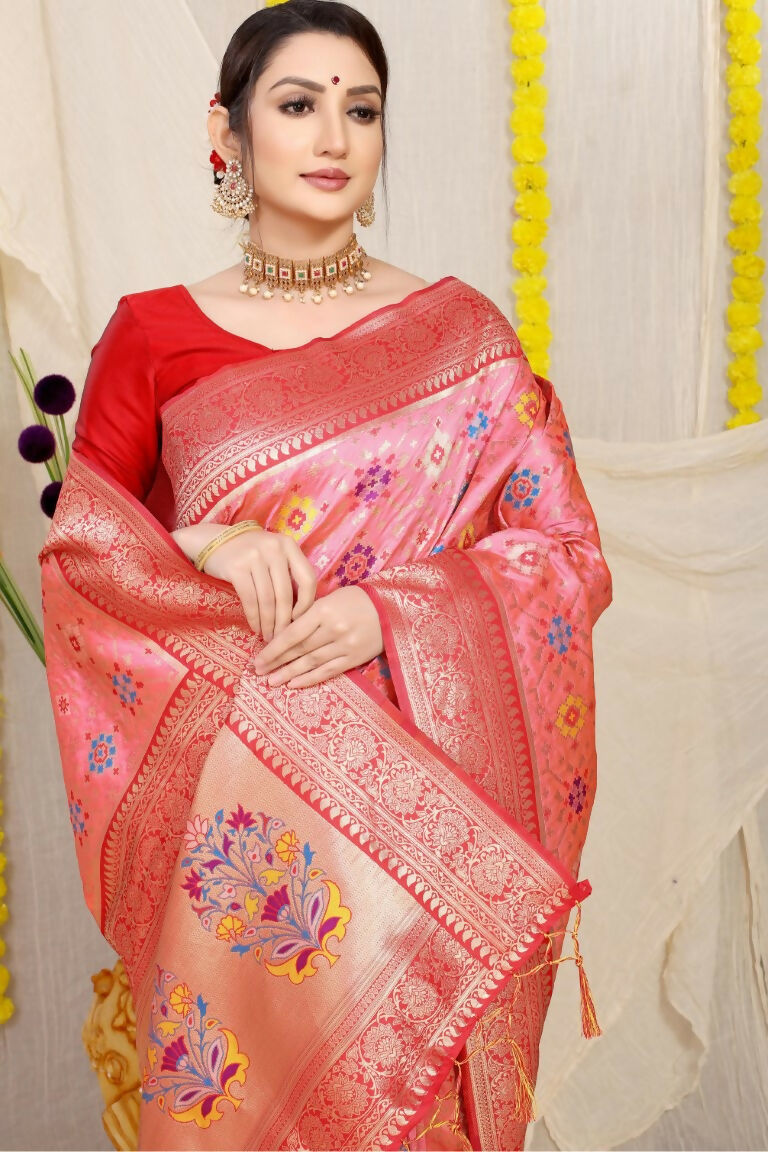 Jyoti Fashion Women's Baby Pink Patola Silk Zari Woven Saree with Blouse | Swadesiicart