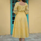 Juniper Women's Yellow Cotton Dobby Embroidered Flared Dress | Swadesiicart