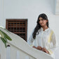 Zibaa Ivory & Yellow Muslin Short Chikankari Kurti - Swadesiicart