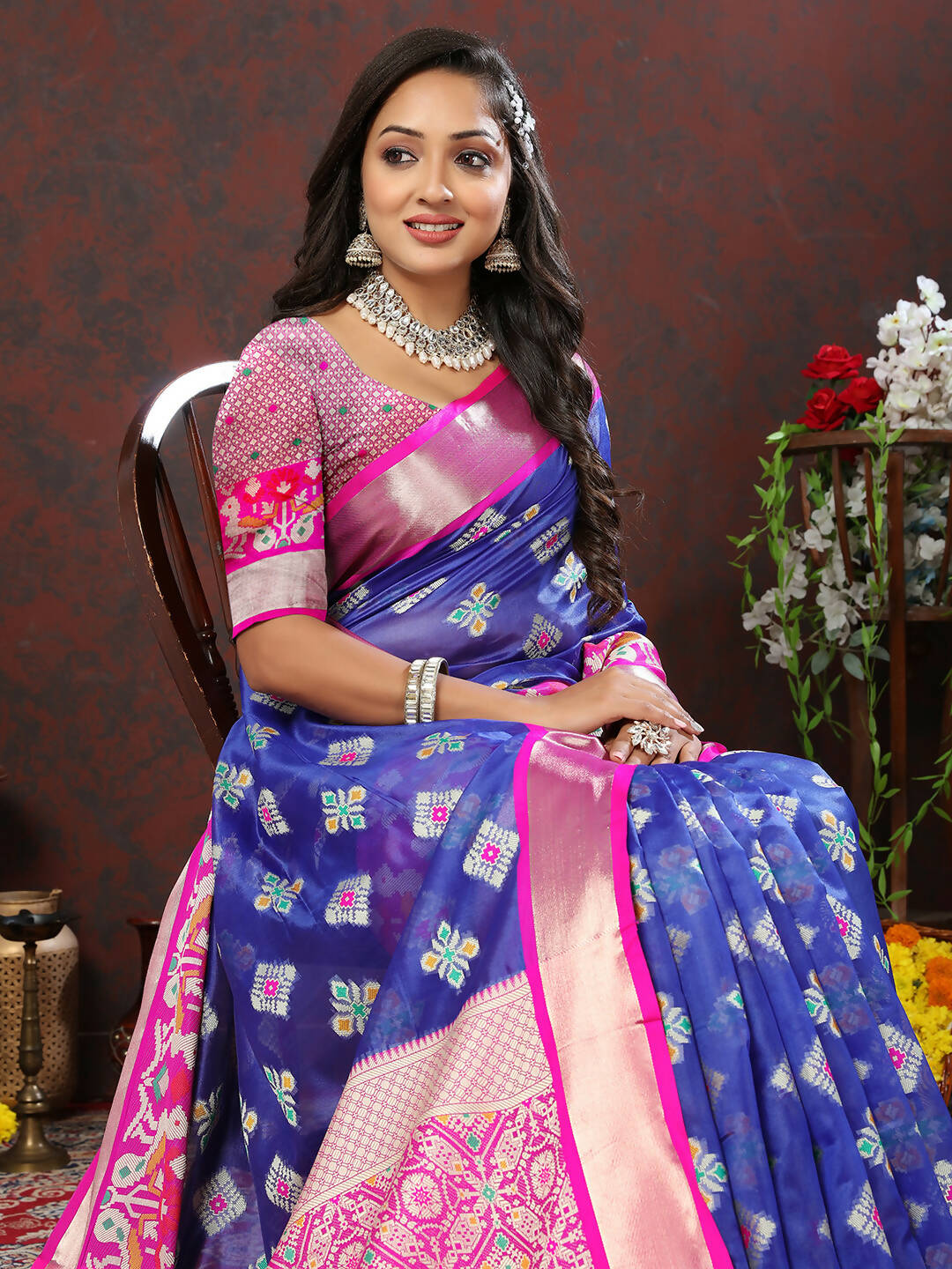 Lorenvalley Fashion Blue Organza Silk Woven Design with Meenakari Weaving Saree - Swadesiicart