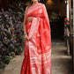 Very Much Indian Organic Linen With Handblock Printing Saree - Red | Swadesiicart