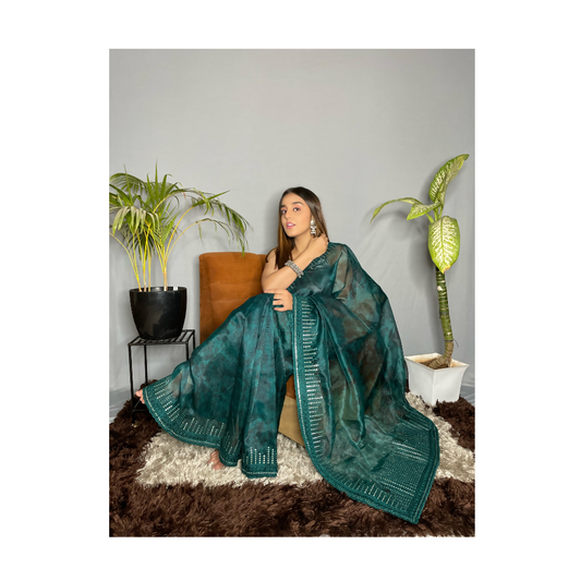 Vamsee Rinkle-Gotta Maroon Organza Saree - Swadesiicart