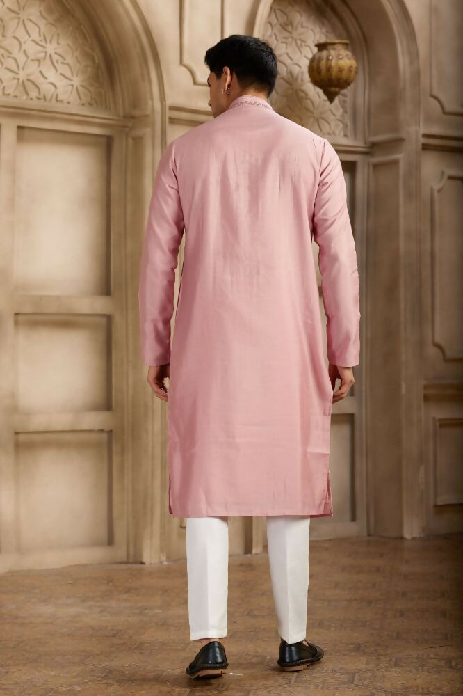 Raivat Ethnic Banarasi Art Silk Mirror Work Kurta Pajama In Dark Pink Colour | Swadesiicart