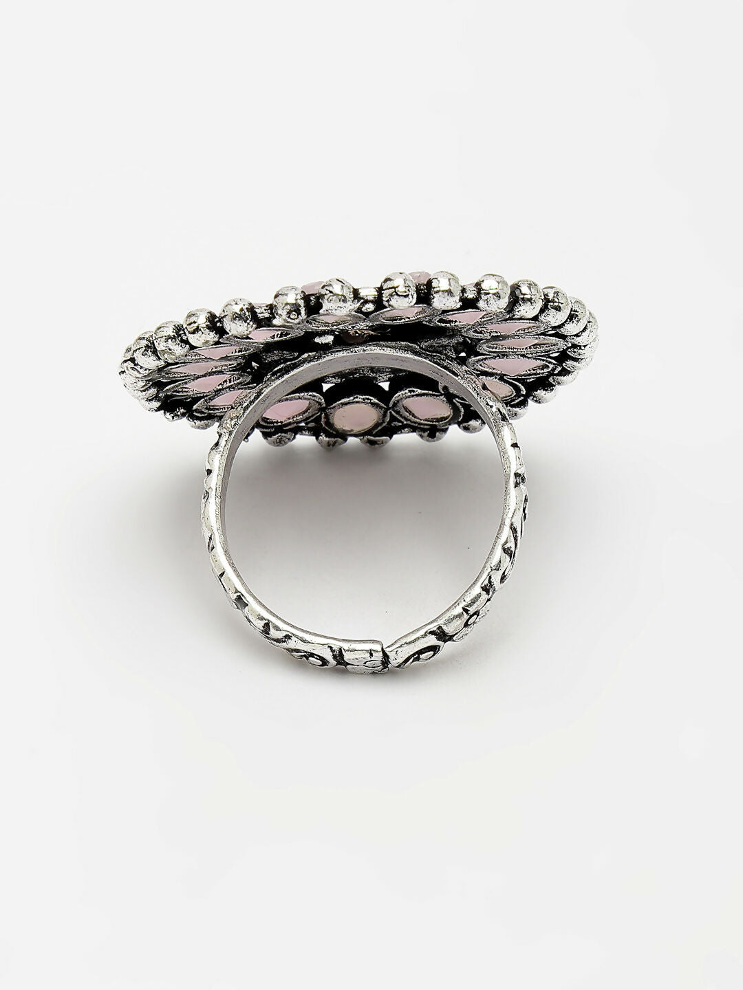 NVR Women's Pink Silver-Plated Circular Shape Adjustable Finger Ring | Swadesiicart