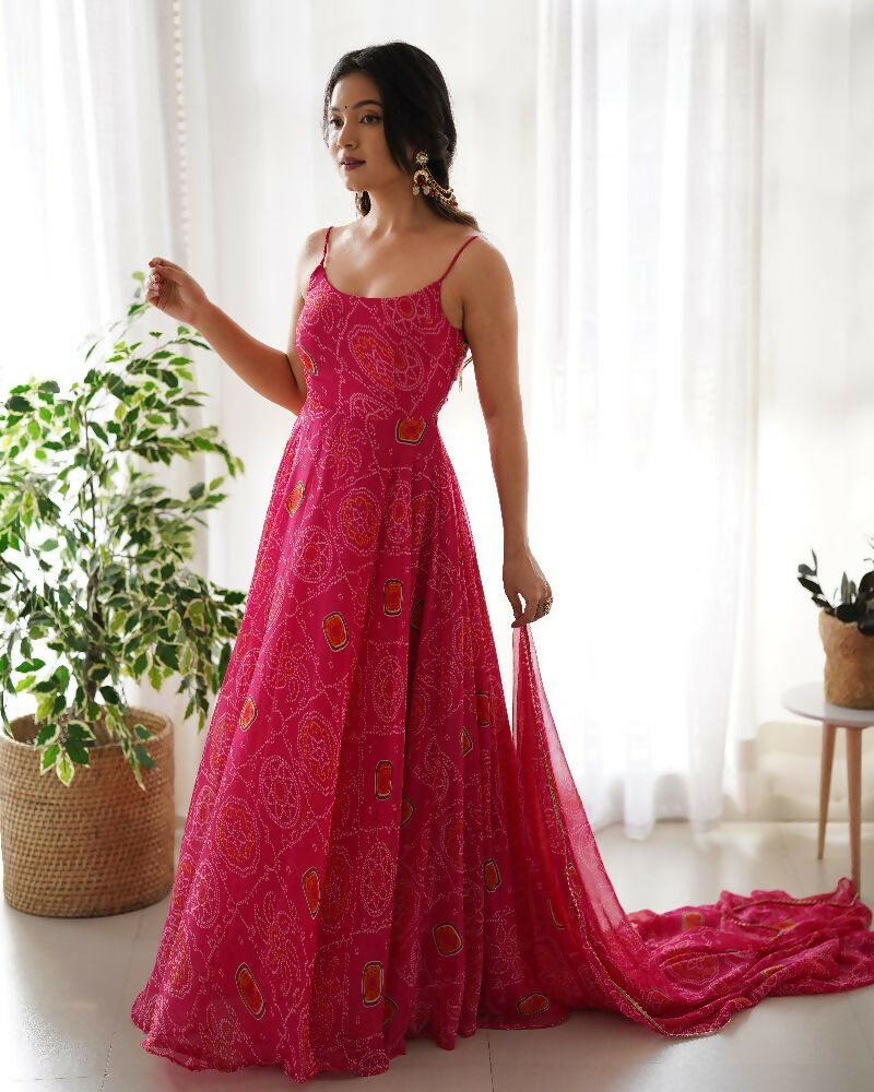 Joban Fashion Pink Kurta Set Chiffon Sequin Embroidery Work - Swadesiicart