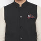 Even Apparels Black Merino Men's Nehru Jacket-Contrast Lining-Inbuilt Pocket Square | Swadesiicart
