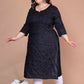 Miravan Women's Plus Size Black Mirror Work Embroidered Pakistani Straight Kurti - Swadesiicart