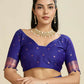 Vishnu Weaves Women's Royal-blue Banarasi Silk Zari Woven Saree with Blouse - Swadesiicart