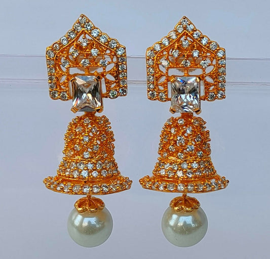 White Ad Pearl And Stones Jhumkas - Mokshi Collections