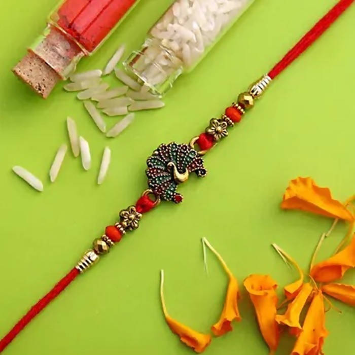 Beautiful Peacock Ethnic Rakhi & Soan Papdi | Swadesiicart