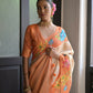 Vishnu Weaves Women's Orange banarasi Silk Saree with Blouse - Swadesiicart