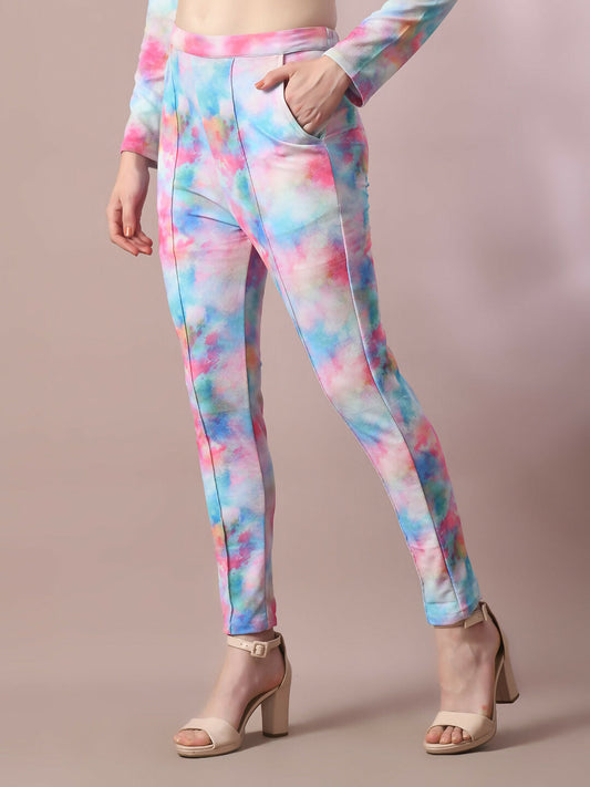 Myshka Women's Multi Printed Round Neck Party Top With Trousers Co-ord set - Swadesiicart