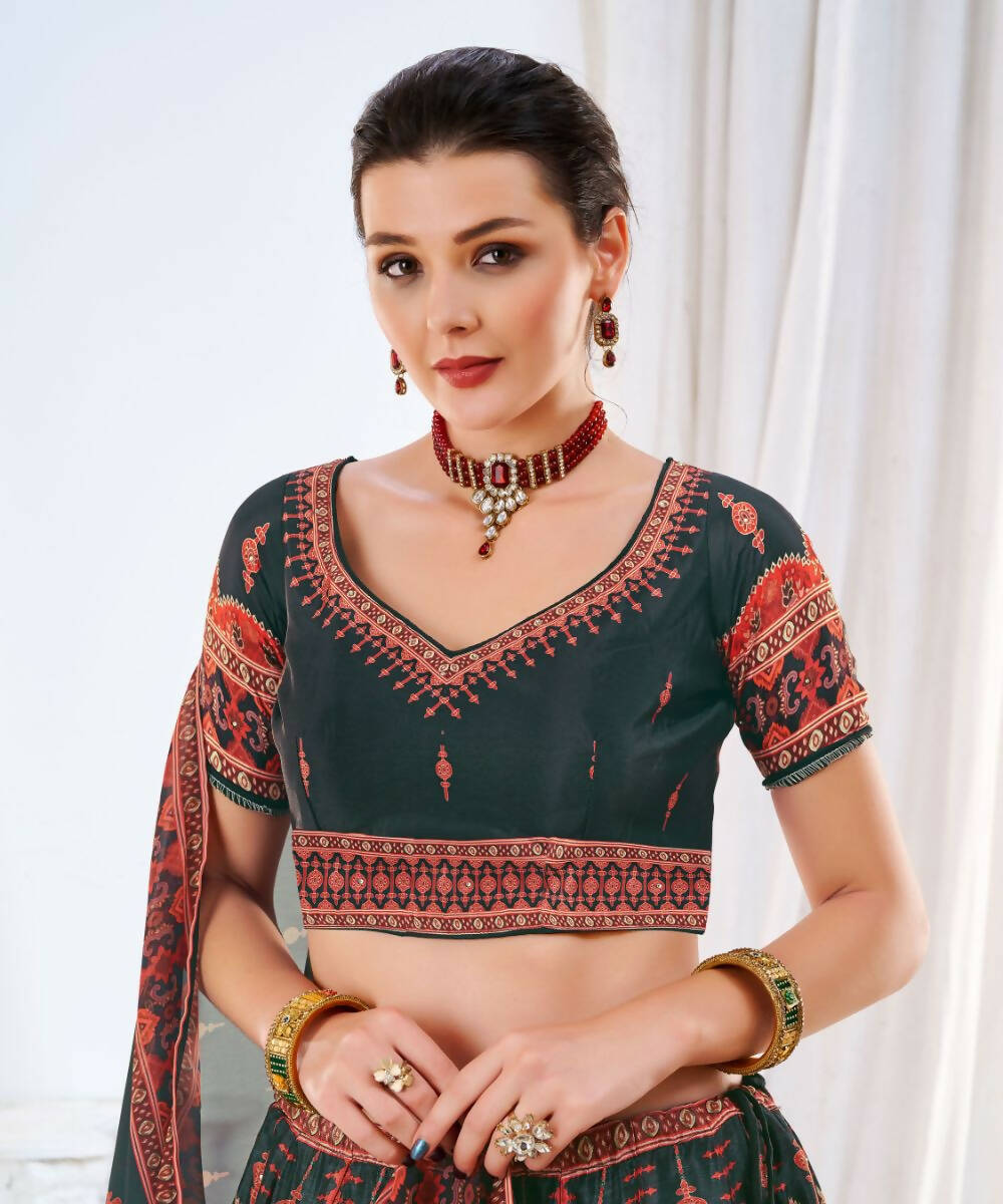 Wedding Designer Black Chinon Lehengha Choli - Anbazaar | Swadesiicart