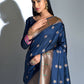 Vishnu Weaves Women's Blue Paithani Silk Zari Woven Saree with Unstitched Blouse - Swadesiicart