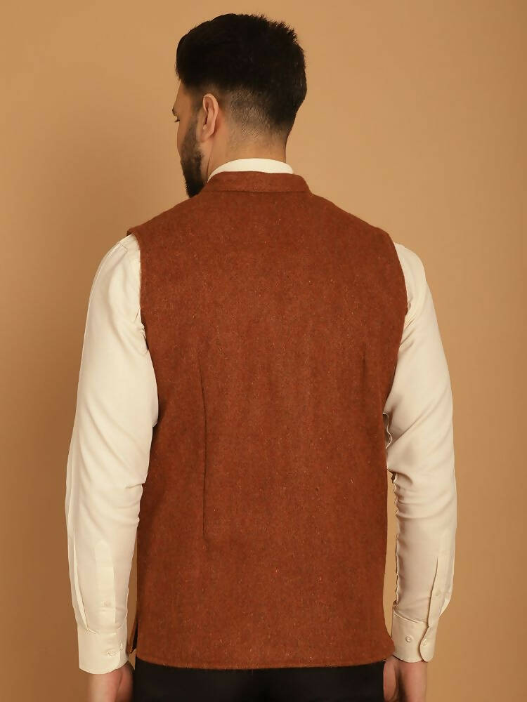 Even Apparels Pure Wool Nehru Jacket - Brown | Swadesiicart