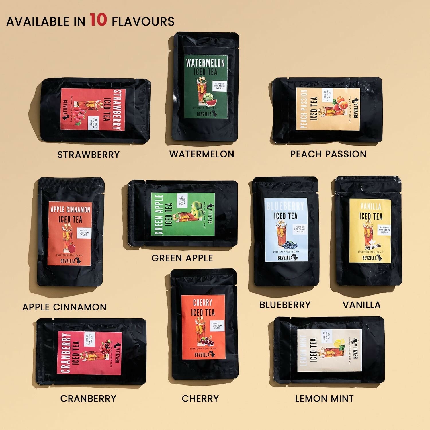 Bevzilla Instant Iced Tea Powder - Assorted 10 Flavours | Swadesiicart