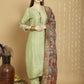 Jyoti Fashion Women's Green Chanderi Silk Elegant Jardoshi Semi Kurta with Trouser & Dupatta | Swadesiicart