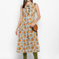 NOZ2TOZ Women's Mustard & Grey Floral Printed Kurta- (1pc set) - Swadesiicart
