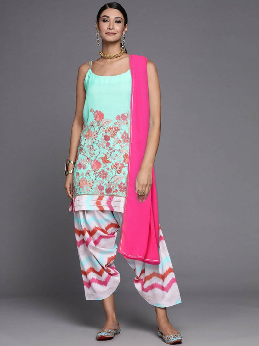 Ahalyaa Women Blue Floral Printed Kurta with Patiala & With Dupatta | Swadesiicart