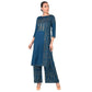 Aniyah Rayon Block Print Front Slit Straight Kurta With Palazzo Set In Blue (AN-166K) | Swadesiicart
