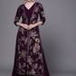 Ahalyaa Women Burgundy Floral Fit & Flare Maxi Ethnic Dress | Swadesiicart
