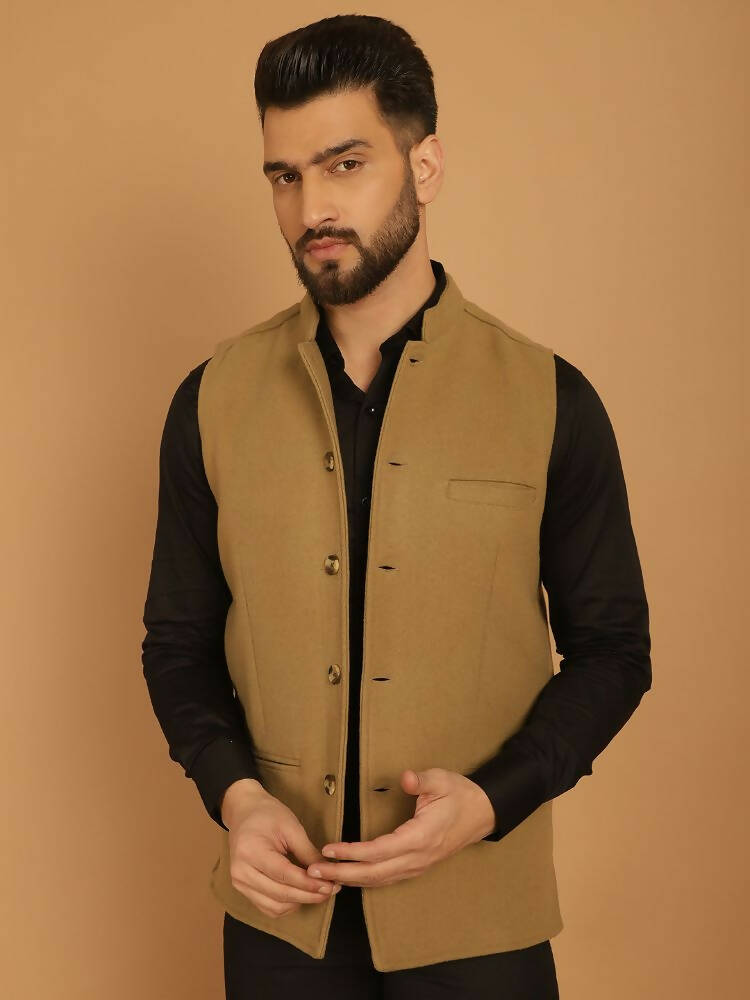 Even Apparels Pure Wool Nehru Jacket - Beige | Swadesiicart