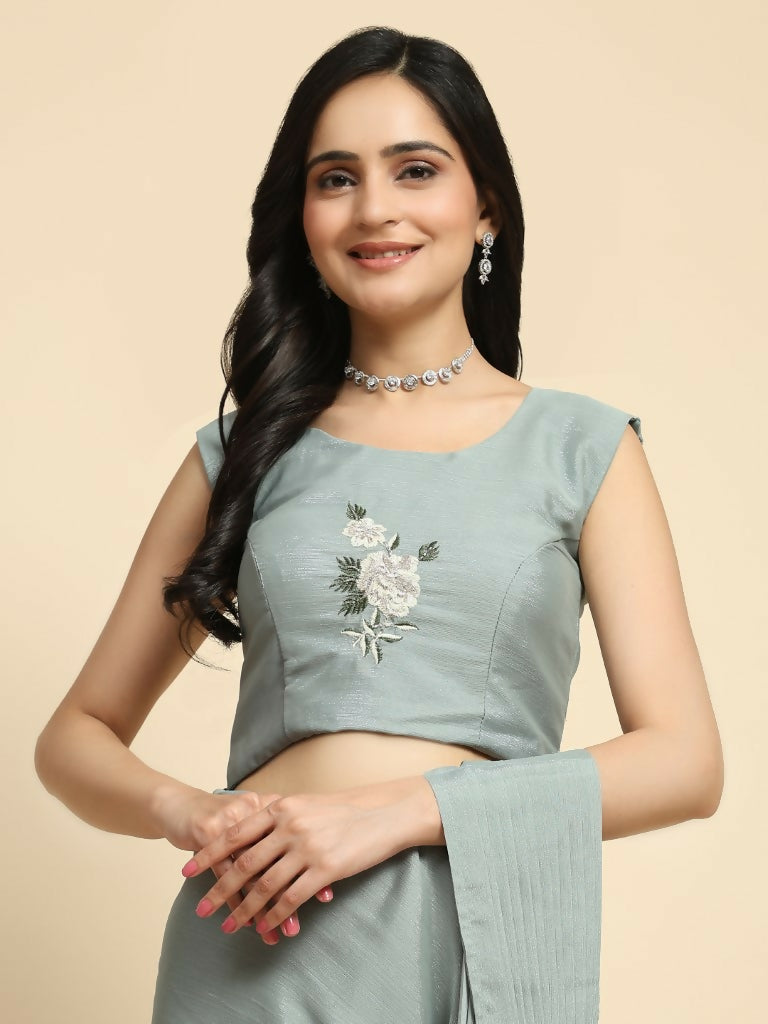 Grey Chiffon Solid Ready to wear Saree with stitched Blouse - Aayan | Swadesiicart