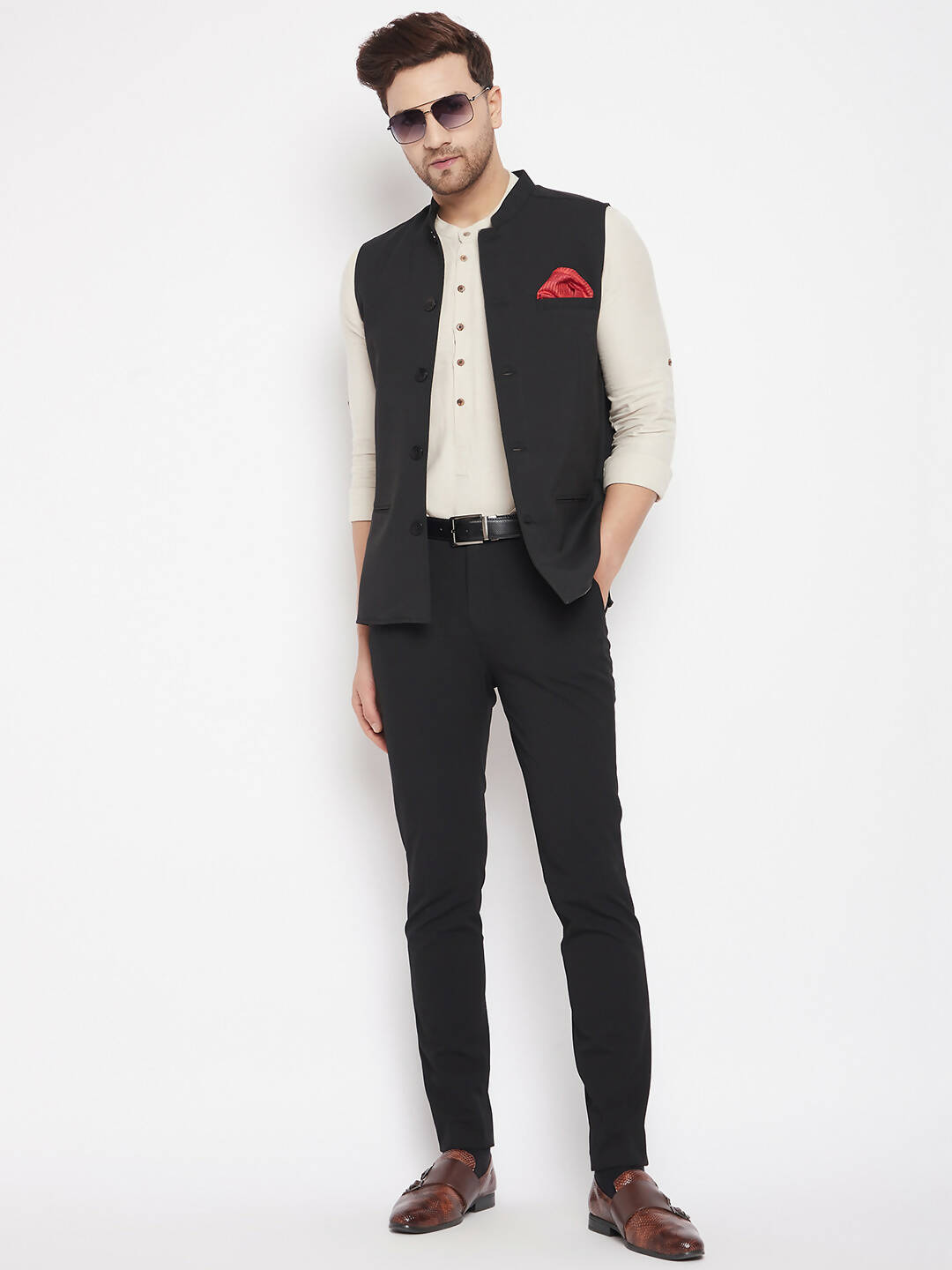 Even Apparels Black Merino Men Woven Nehru Jacket PW668 | Swadesiicart
