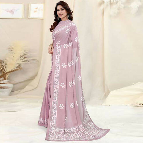 Women's Partywear Designer Pink Chinon Shiffon Fancy Saree - Dyuti | Swadesiicart