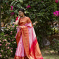 DEIANA'S Beautiful Designer Golden zari Soft Lichi Silk Saree - Baby pink - Swadesiicart