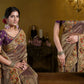 Wine Pure Banarasi Crush Pure Khatli work Designer Saree With Blouse. - Rajasvi | Swadesiicart
