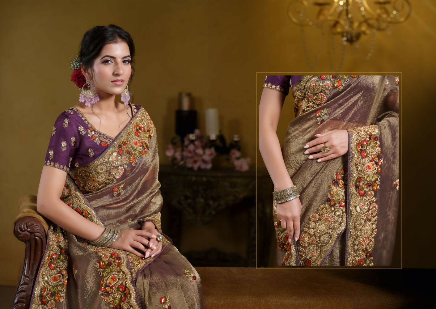 Wine Pure Banarasi Crush Pure Khatli work Designer Saree With Blouse. - Rajasvi | Swadesiicart