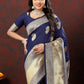 Lorenvalley Fashion Navyblue Soft Silk Woven Design Gold Zari Weaving Saree - Swadesiicart