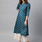 Anubhutee Teal Blue & Off-White Foil Print Kurta with Palazzos | Swadesiicart
