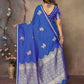 Joban Fashion Blue Floral Motifs Banarasi Silk Sarees | Swadesiicart