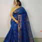 Exclusive Collection Beautiful Blue Cotton Silk Woven Handloom Saree With Running Blouse Piece - Swadesiicart