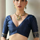 Vishnu Weaves Women's Blue Handloom Raw Silk Thread Weaving Saree with Blouse - Swadesiicart