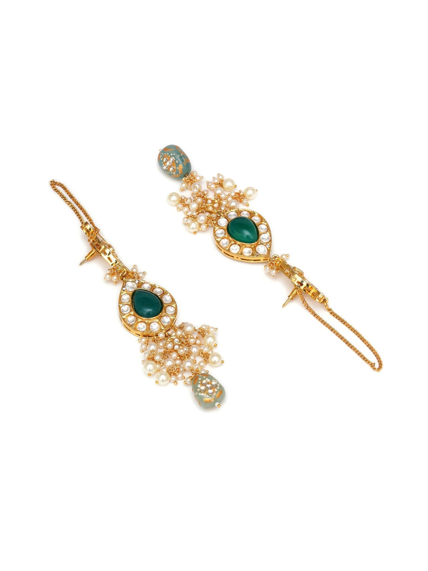 Kundan Choker with Matching Earrings & Maang Tikka Jewellery Set (Gold) - Ruby Raang - Swadesiicart