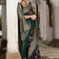 Joban Fashion Navy Blue Crepe Chiffon Pure Handloom Banarasi Silk Saree | Swadesiicart