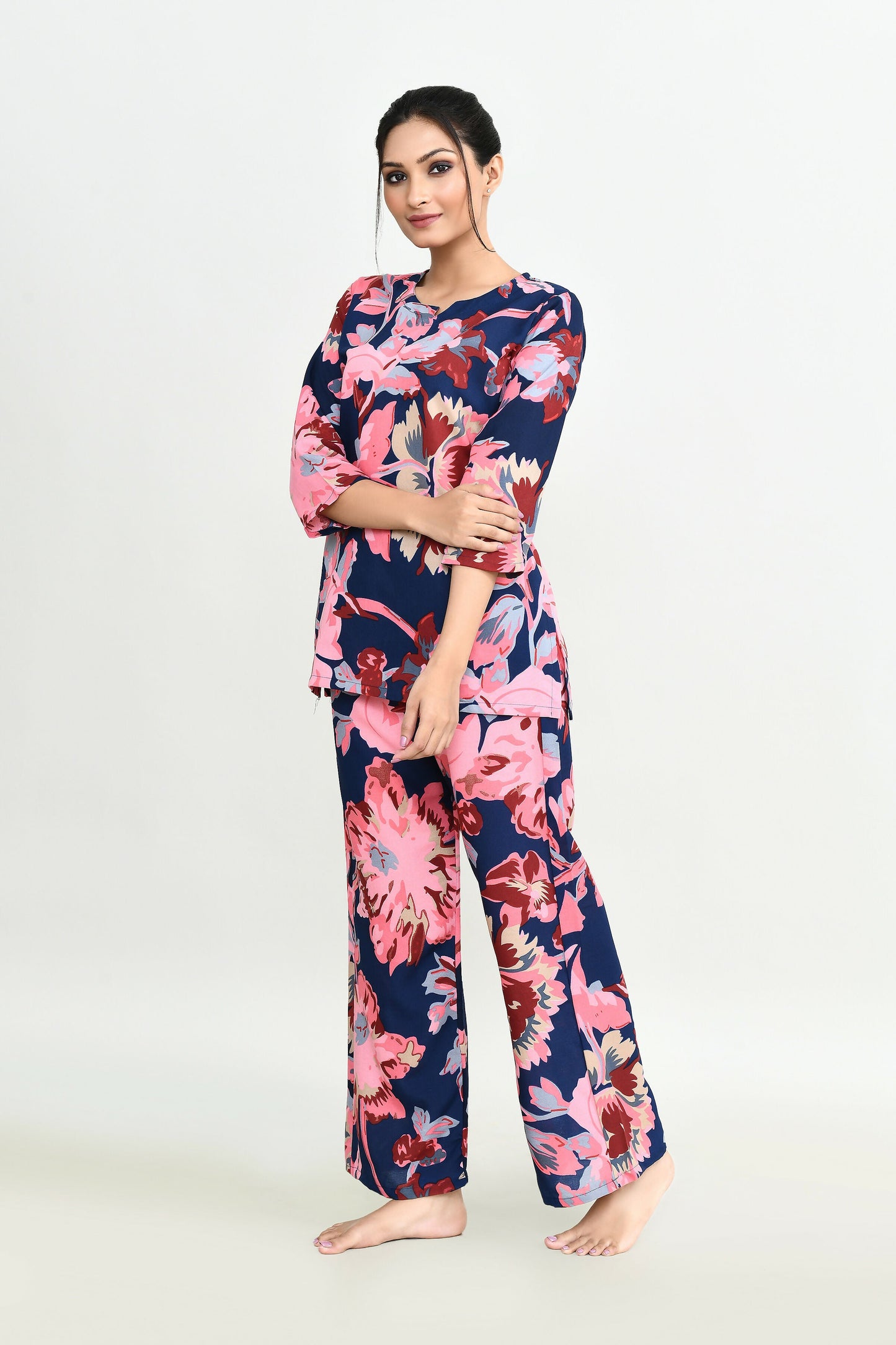 Joban Fashion Beautiful N.Blue & Pink Cotton Cod Set - Swadesiicart