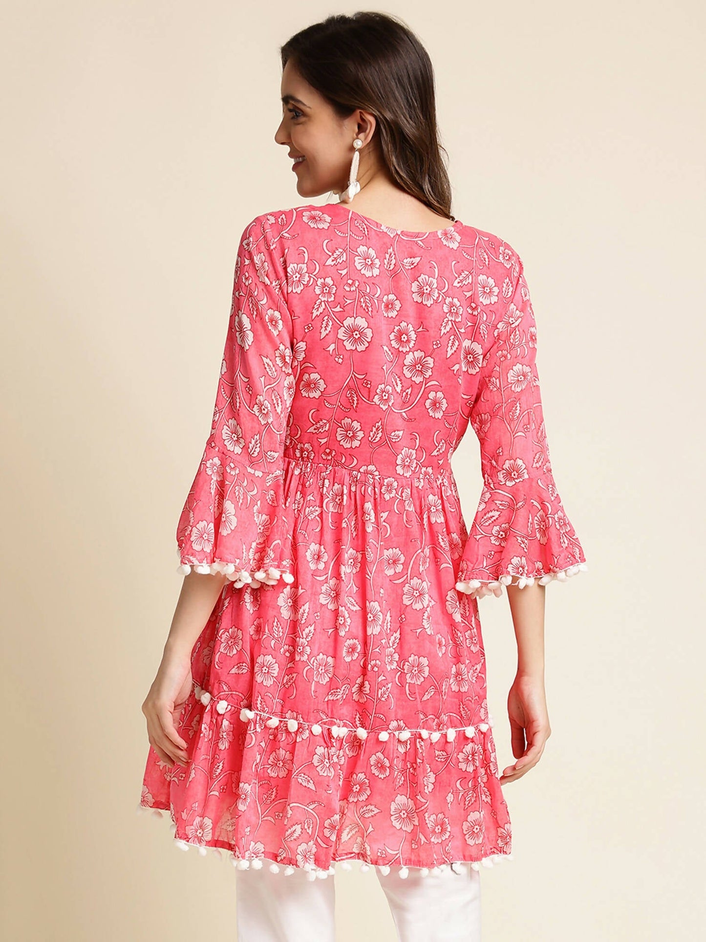 Pink Cotton Floral Printed Top - Himanshi - Swadesiicart